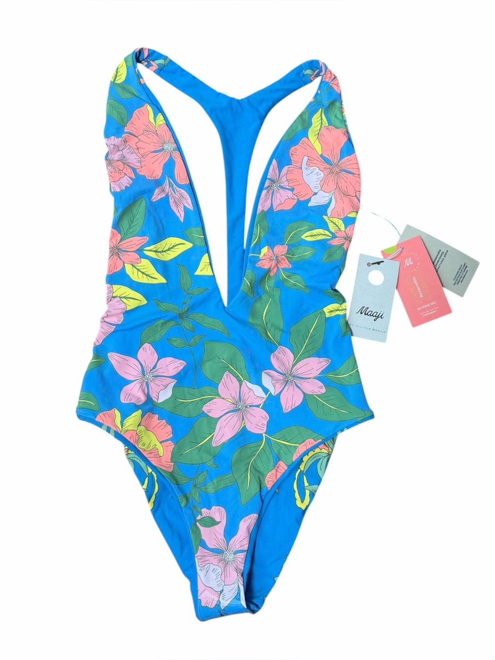 NWT Maaji Tiki Reversible One Piece in Maya Blue size Medium
